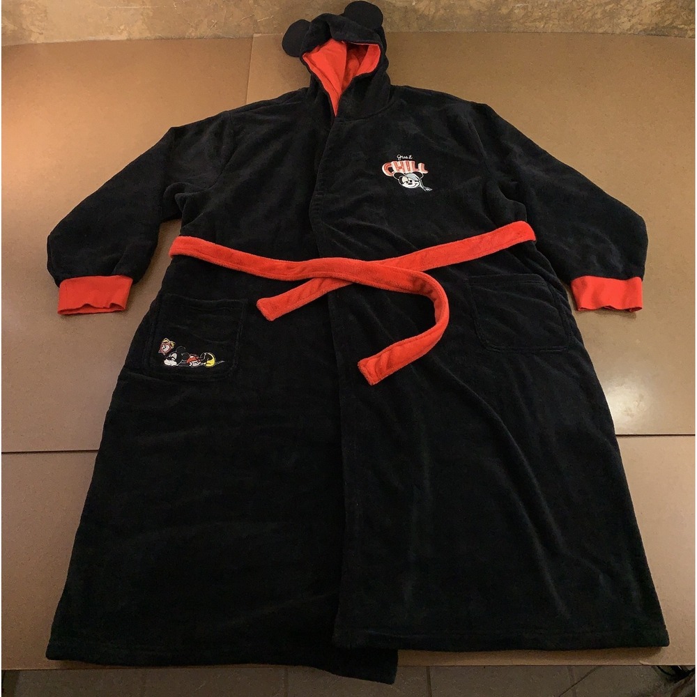 Disney Mickey Mouse Adult Unisex Size 3XL Black Hooded Plush Robe NWT